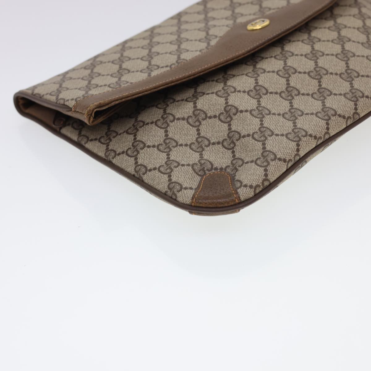 GUCCI GG Canvas Clutch Bag PVC Leather Beige Brown Auth yk6557