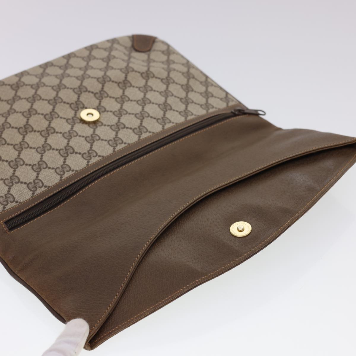 GUCCI GG Canvas Clutch Bag PVC Leather Beige Brown Auth yk6557