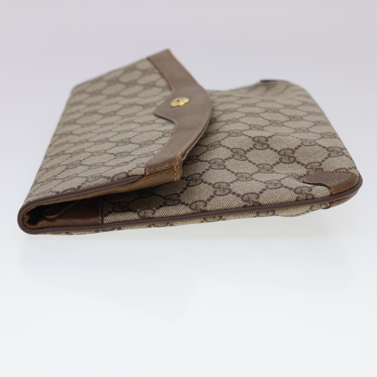 GUCCI GG Canvas Clutch Bag PVC Leather Beige Brown Auth yk6557