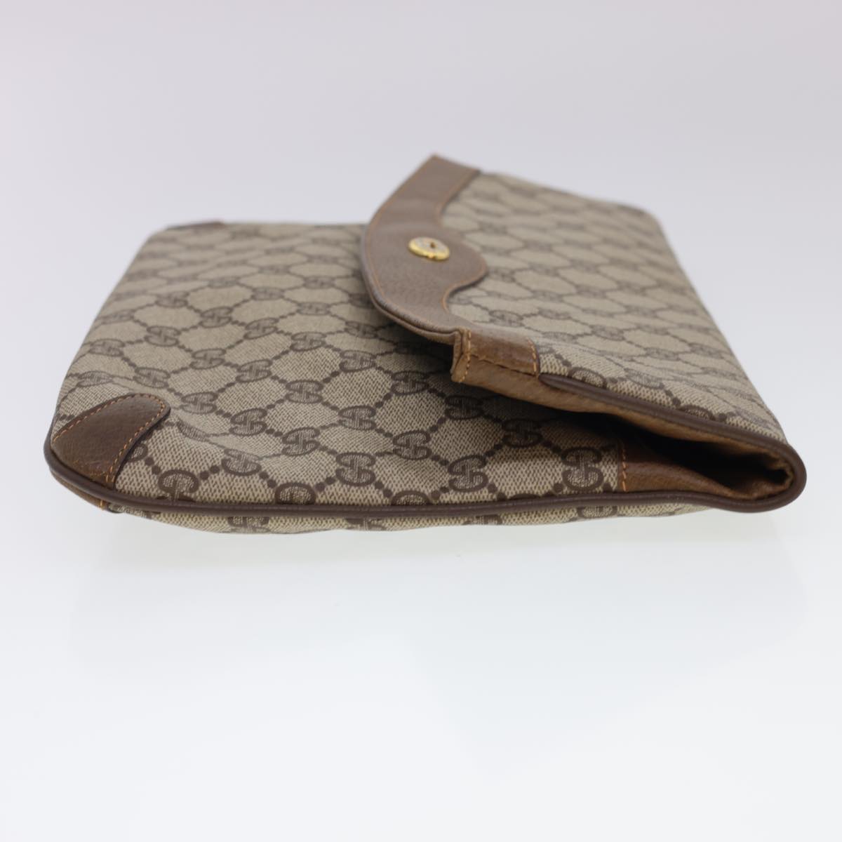 GUCCI GG Canvas Clutch Bag PVC Leather Beige Brown Auth yk6557