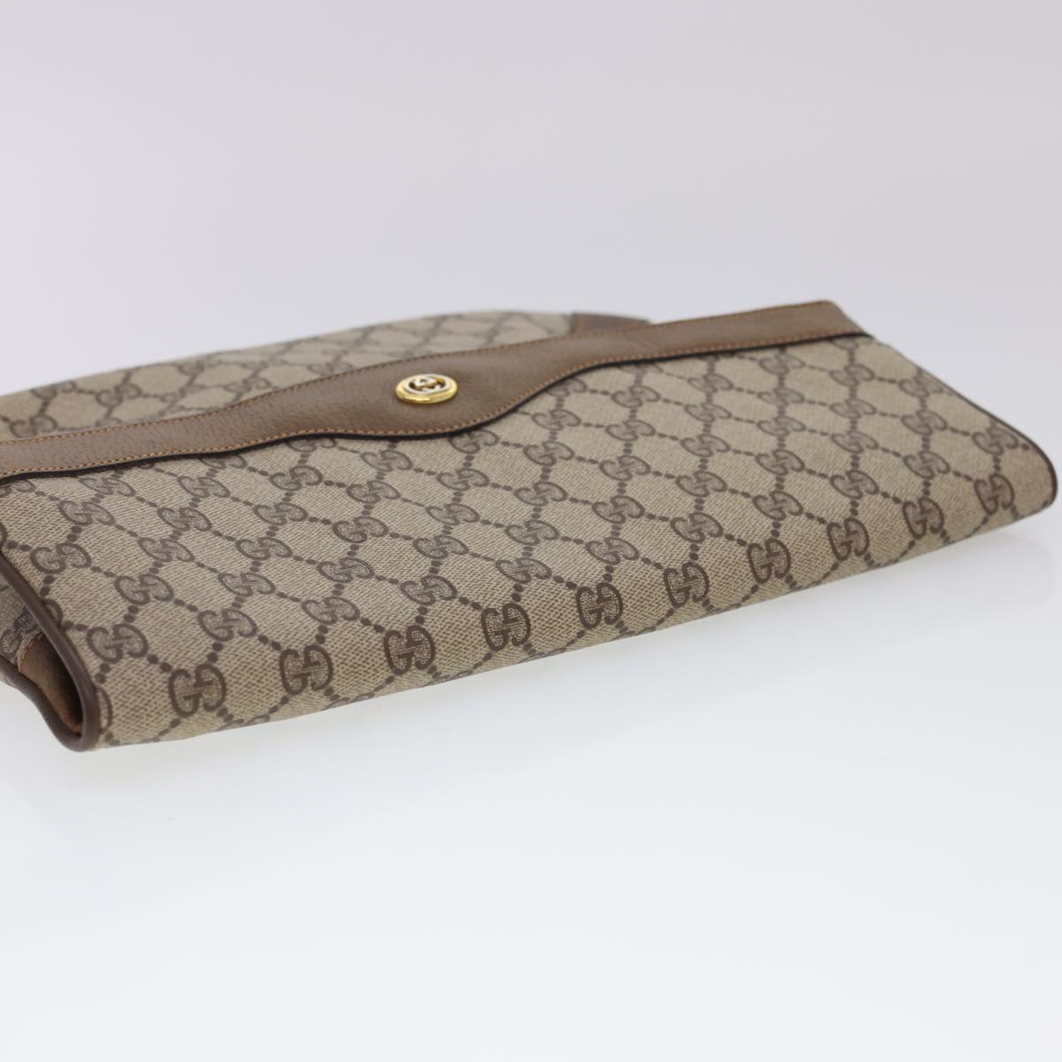 GUCCI GG Canvas Clutch Bag PVC Leather Beige Brown Auth yk6557