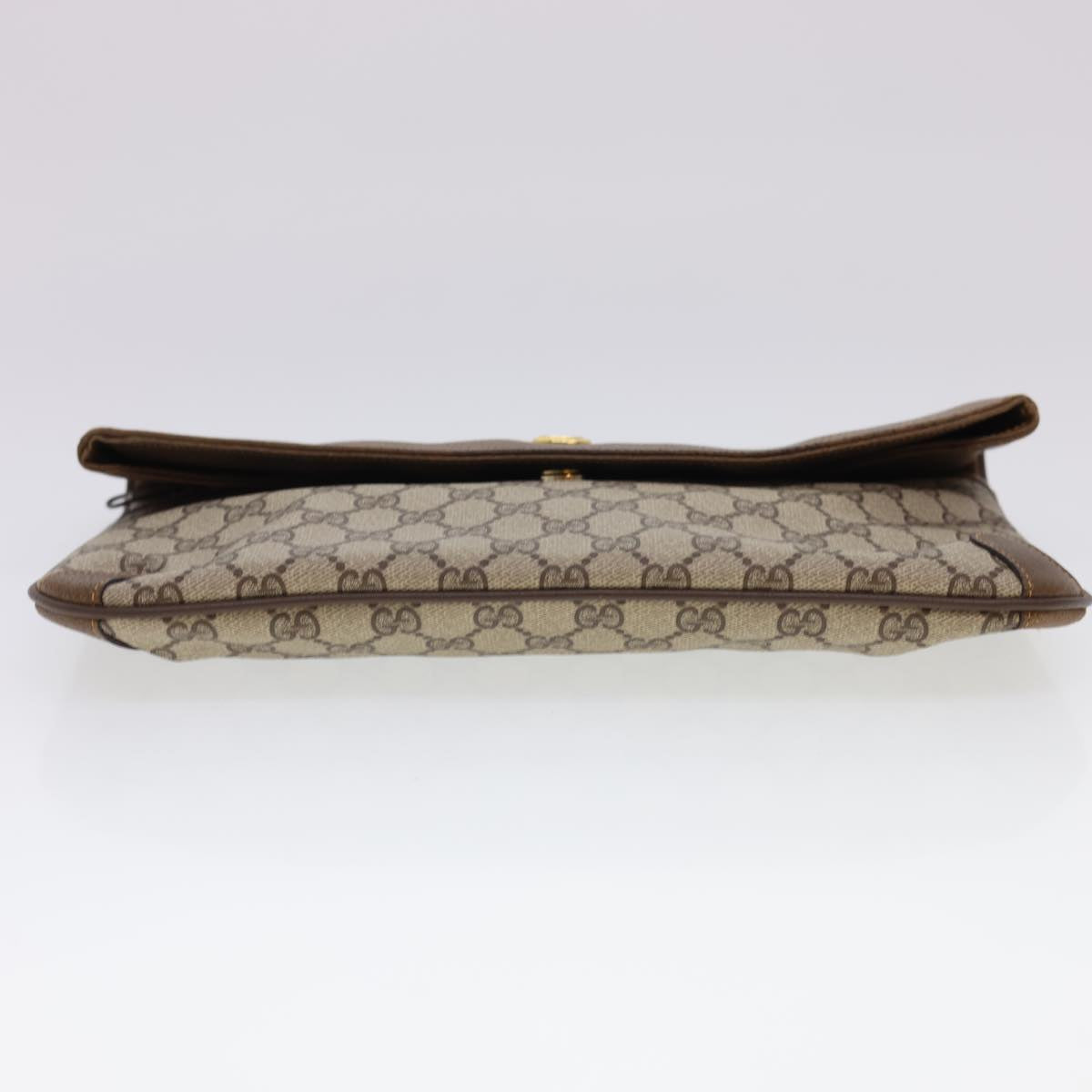 GUCCI GG Canvas Clutch Bag PVC Leather Beige Brown Auth yk6557