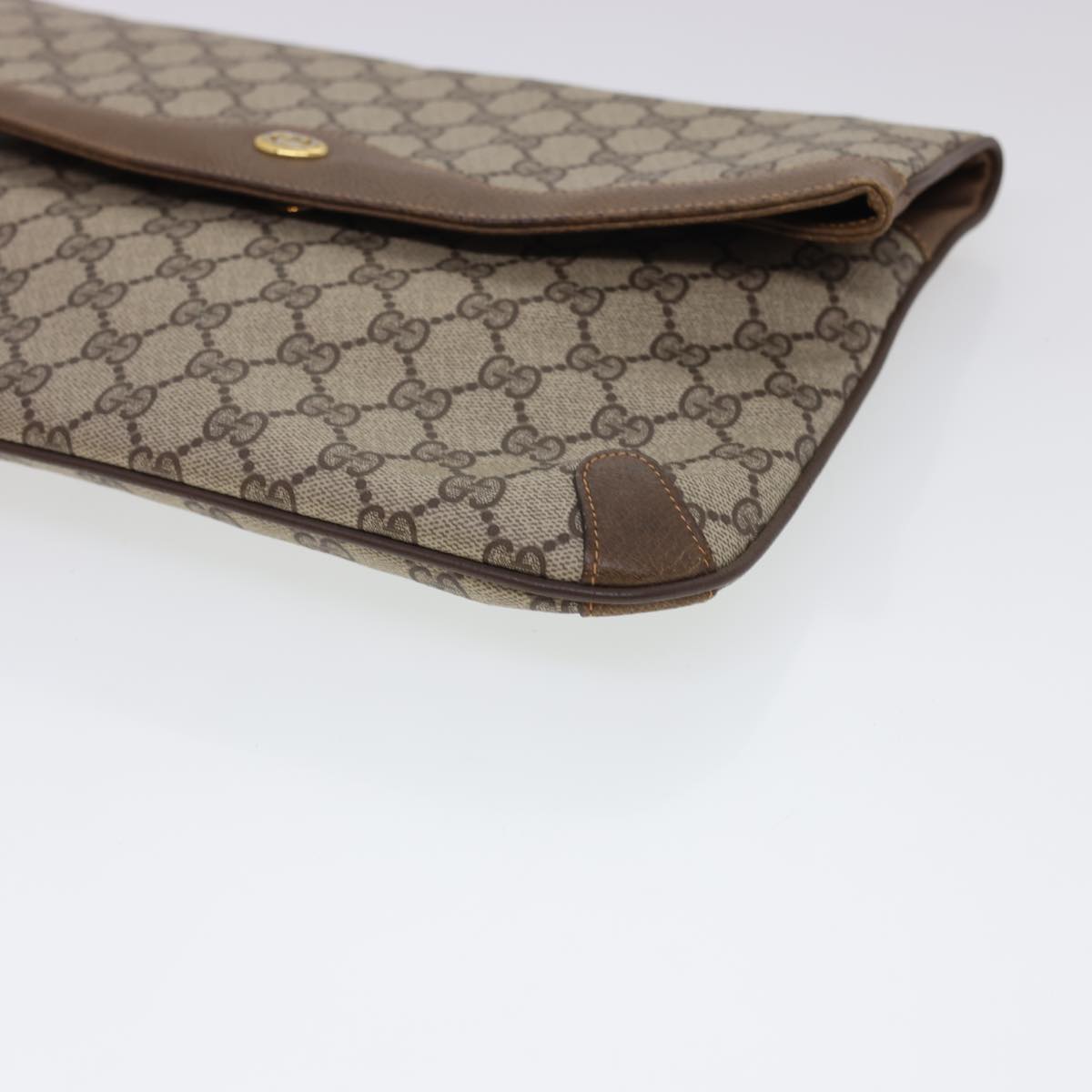 GUCCI GG Canvas Clutch Bag PVC Leather Beige Brown Auth yk6557