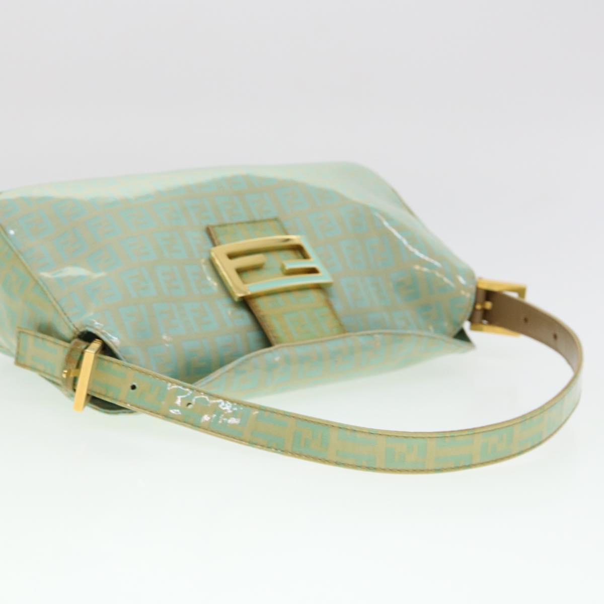 FENDI Zucchino Mamma Baguette Shoulder Bag Coated Canvas Light Blue Auth yk6594B