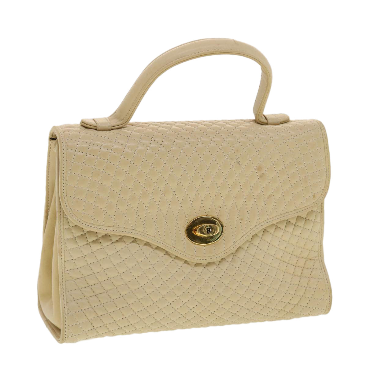 BALLY Quilted Hand Bag Leather Beige Auth yk6599