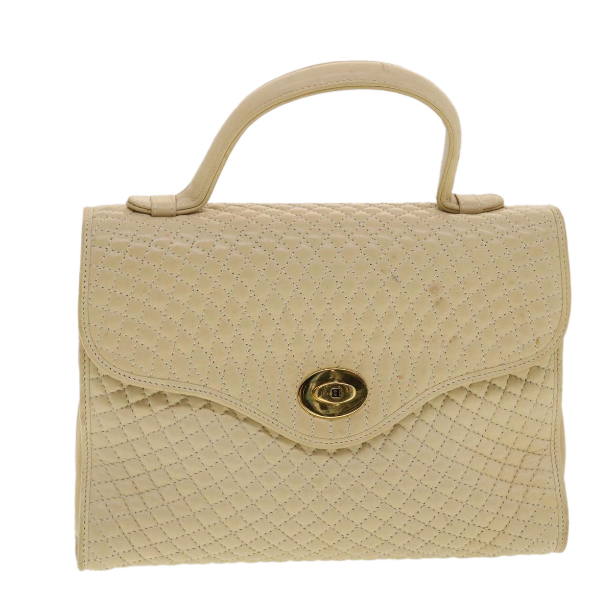 BALLY Quilted Hand Bag Leather Beige Auth yk6599