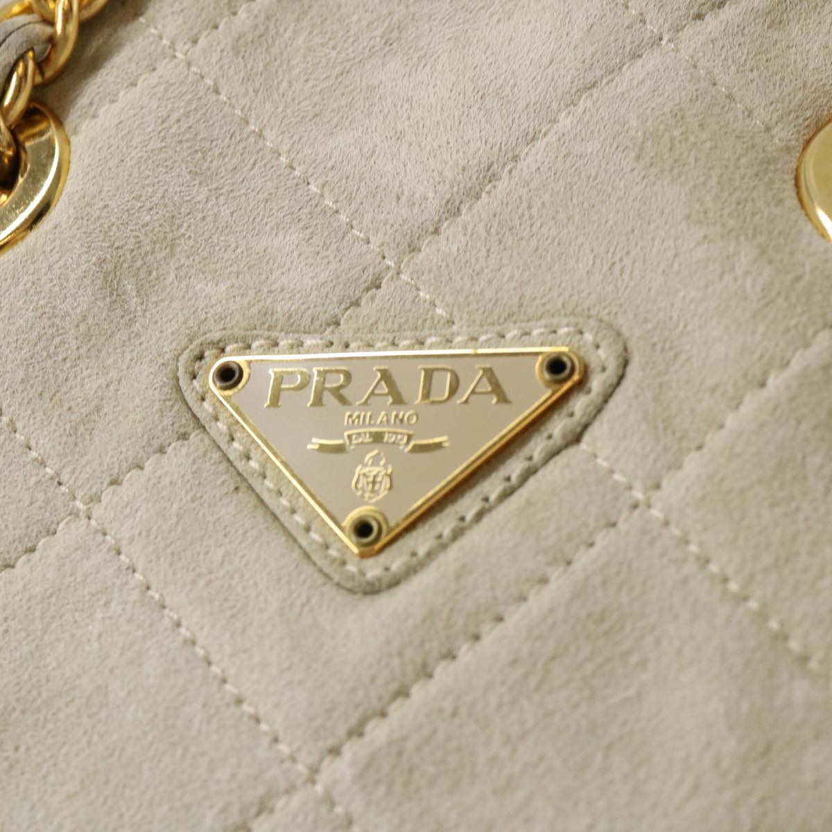 PRADA Quilted Chain Shoulder Bag Suede Gray Auth yk6604