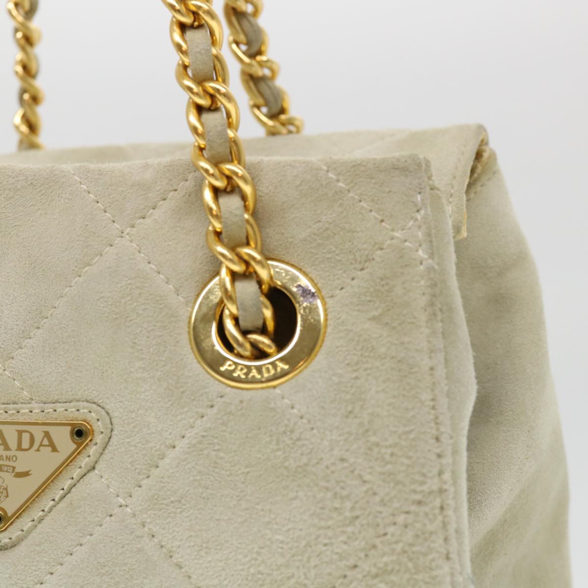 PRADA Quilted Chain Shoulder Bag Suede Gray Auth yk6604