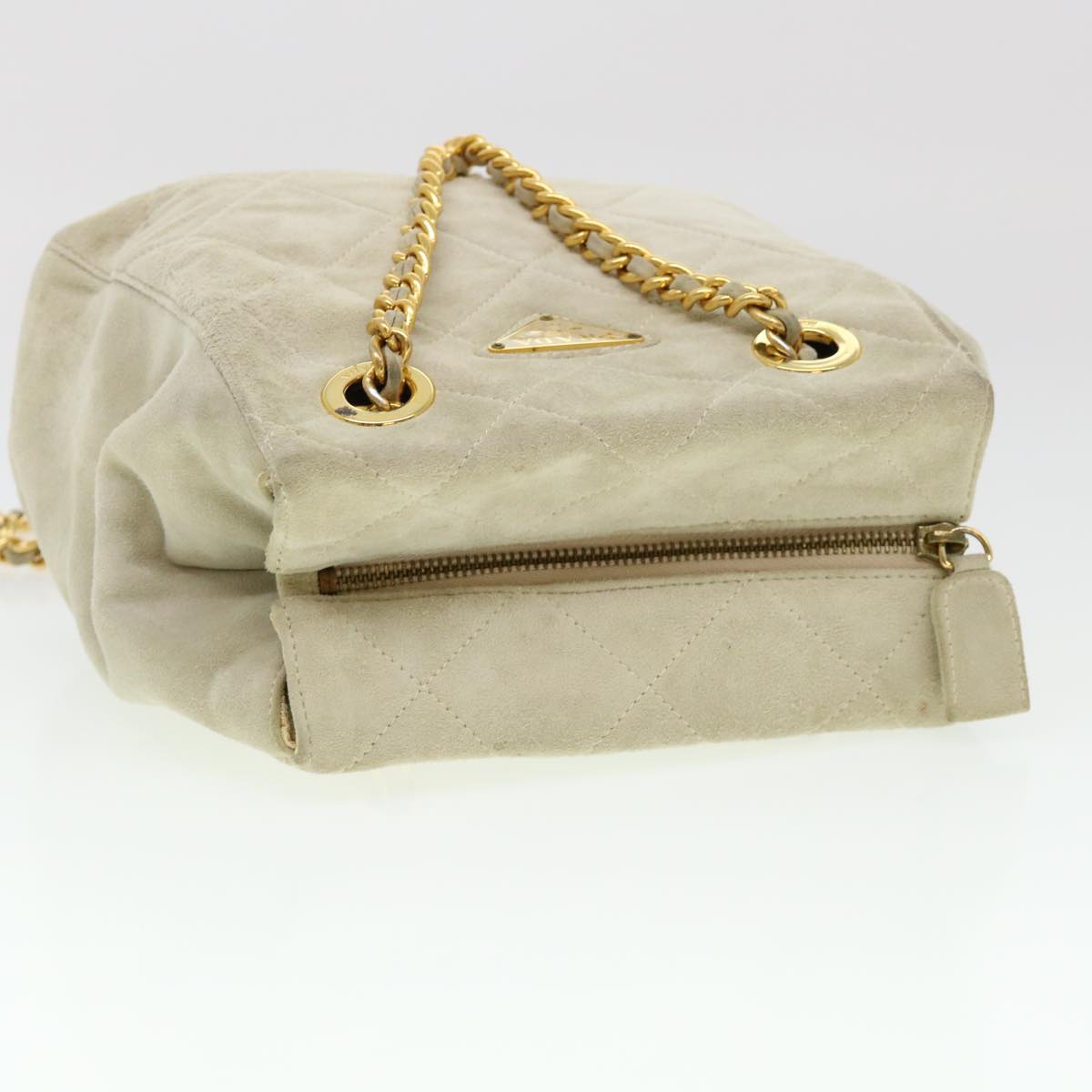 PRADA Quilted Chain Shoulder Bag Suede Gray Auth yk6604