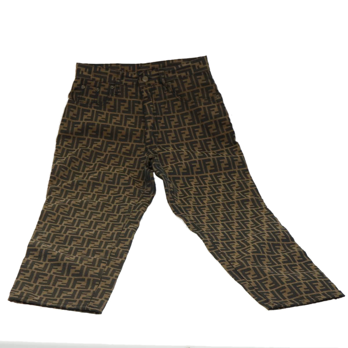 FENDI Zucca Canvas Pants Polyester Cotton X6 Black Brown Auth yk6611