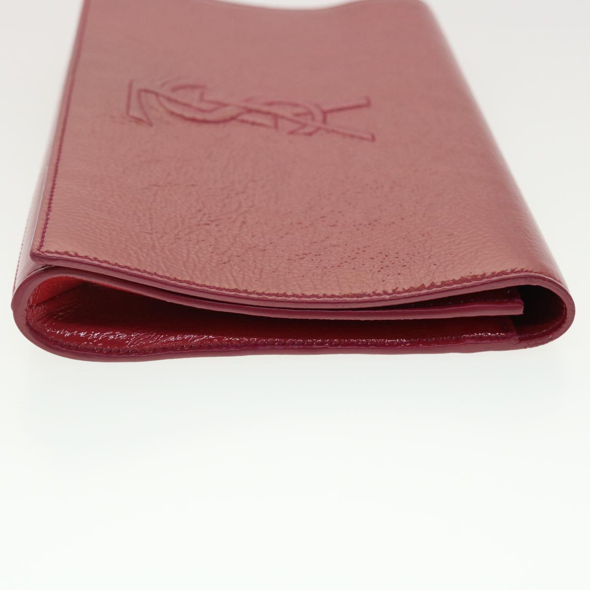 SAINT LAURENT Clutch Bag Patent Leather Red Purple Auth yk6626