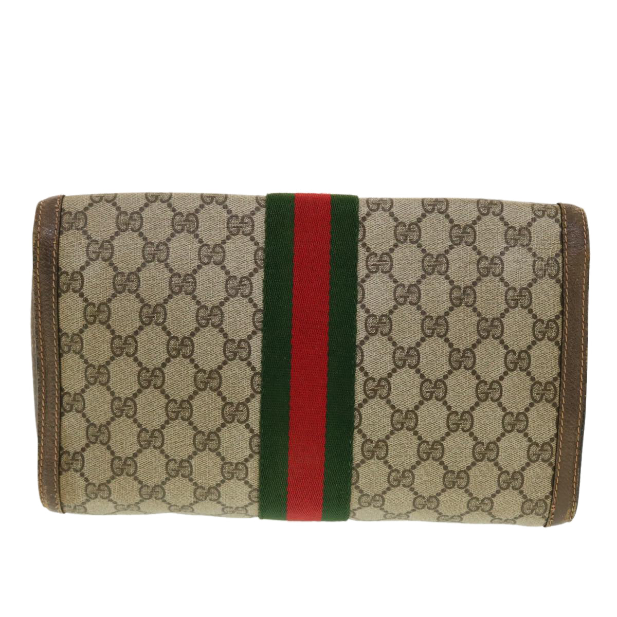 GUCCI GG Canvas Web Sherry Line Clutch Bag Beige Red 89.01.007 Auth yk6645B - 0