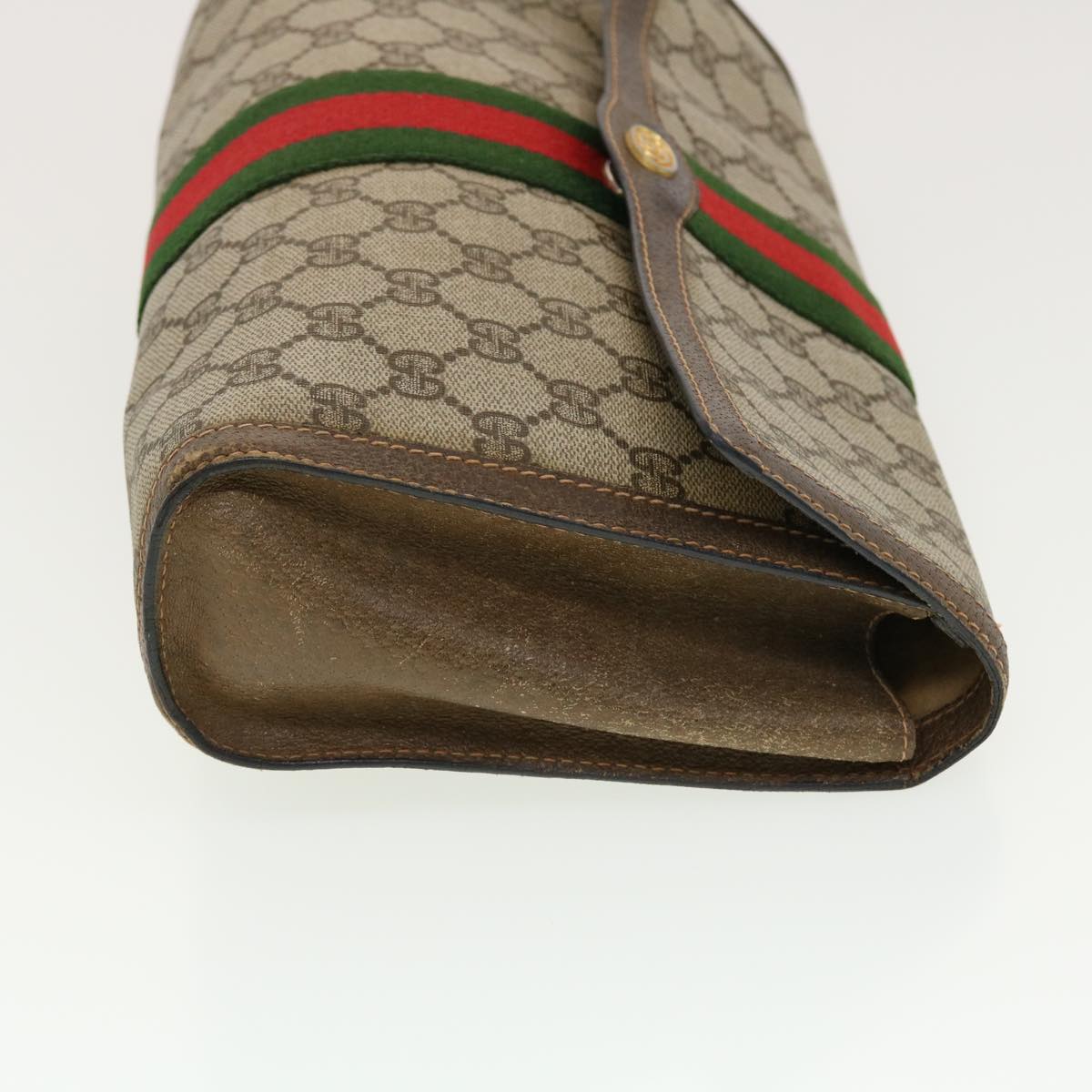 GUCCI GG Canvas Web Sherry Line Clutch Bag Beige Red 89.01.007 Auth yk6645B