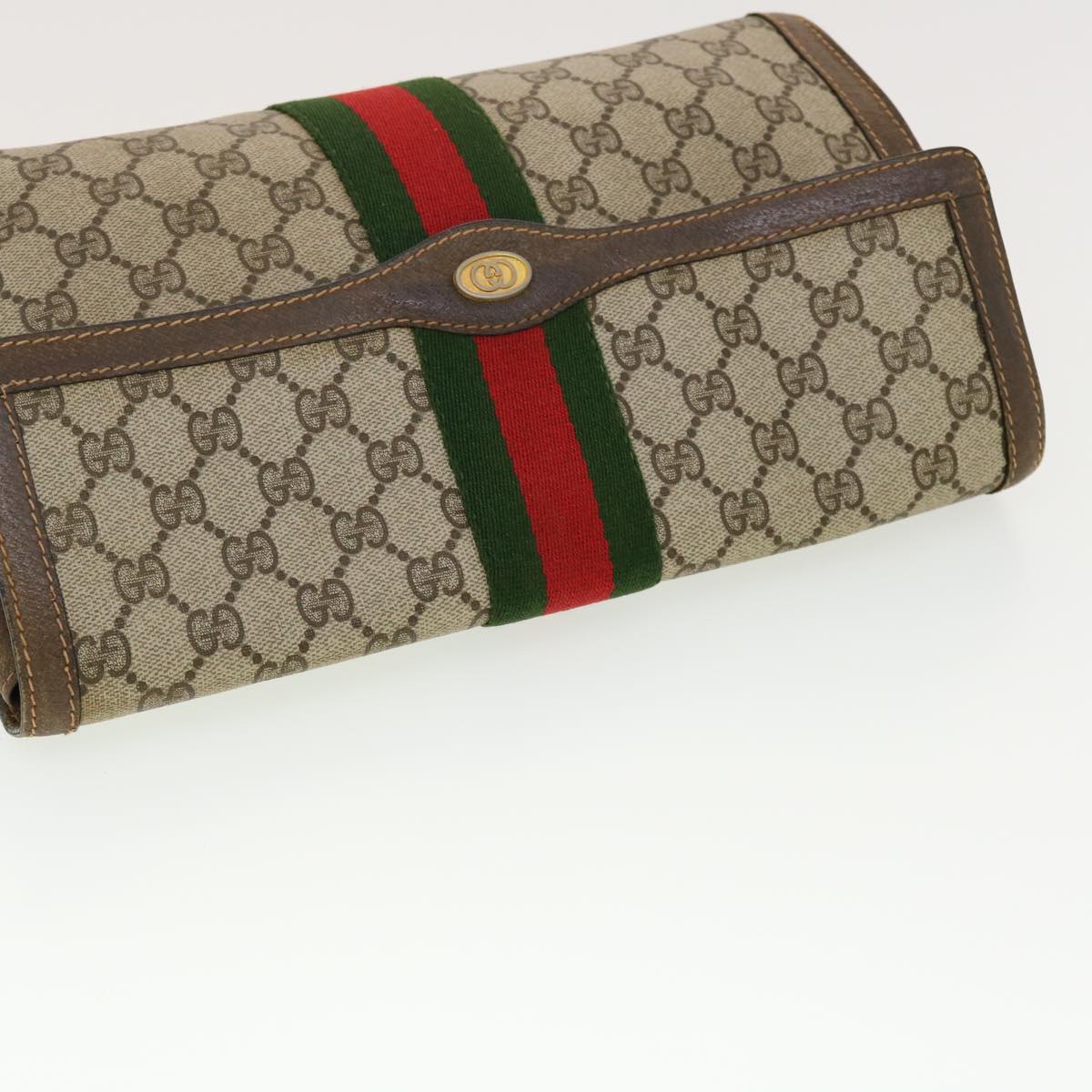 GUCCI GG Canvas Web Sherry Line Clutch Bag Beige Red 89.01.007 Auth yk6645B