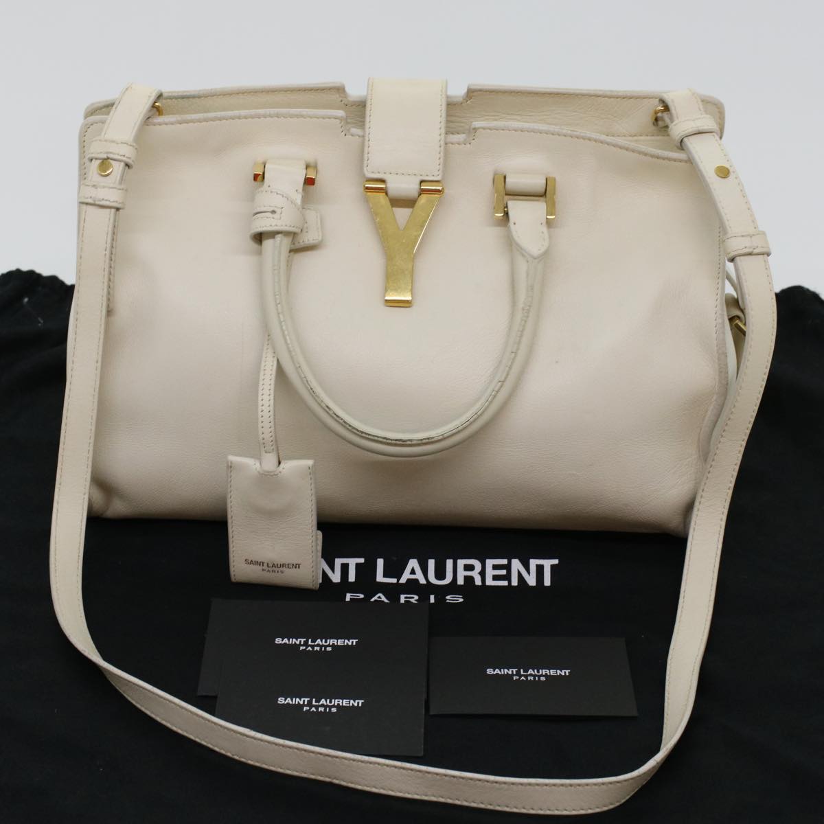 SAINT LAURENT Petit Kabas Hand Bag Leather 2way White 311210 Auth yk6685B