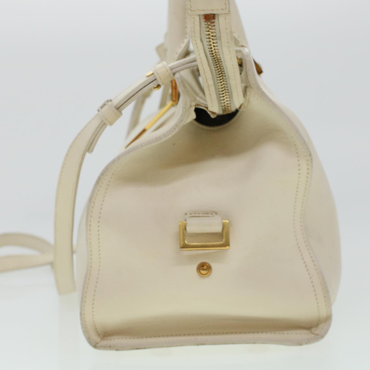 SAINT LAURENT Petit Kabas Hand Bag Leather 2way White 311210 Auth yk6685B