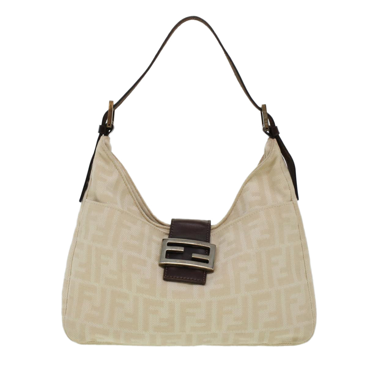 FENDI Zucca Canvas Mamma Baguette Shoulder Bag Beige 222826569008 Auth yk6695B