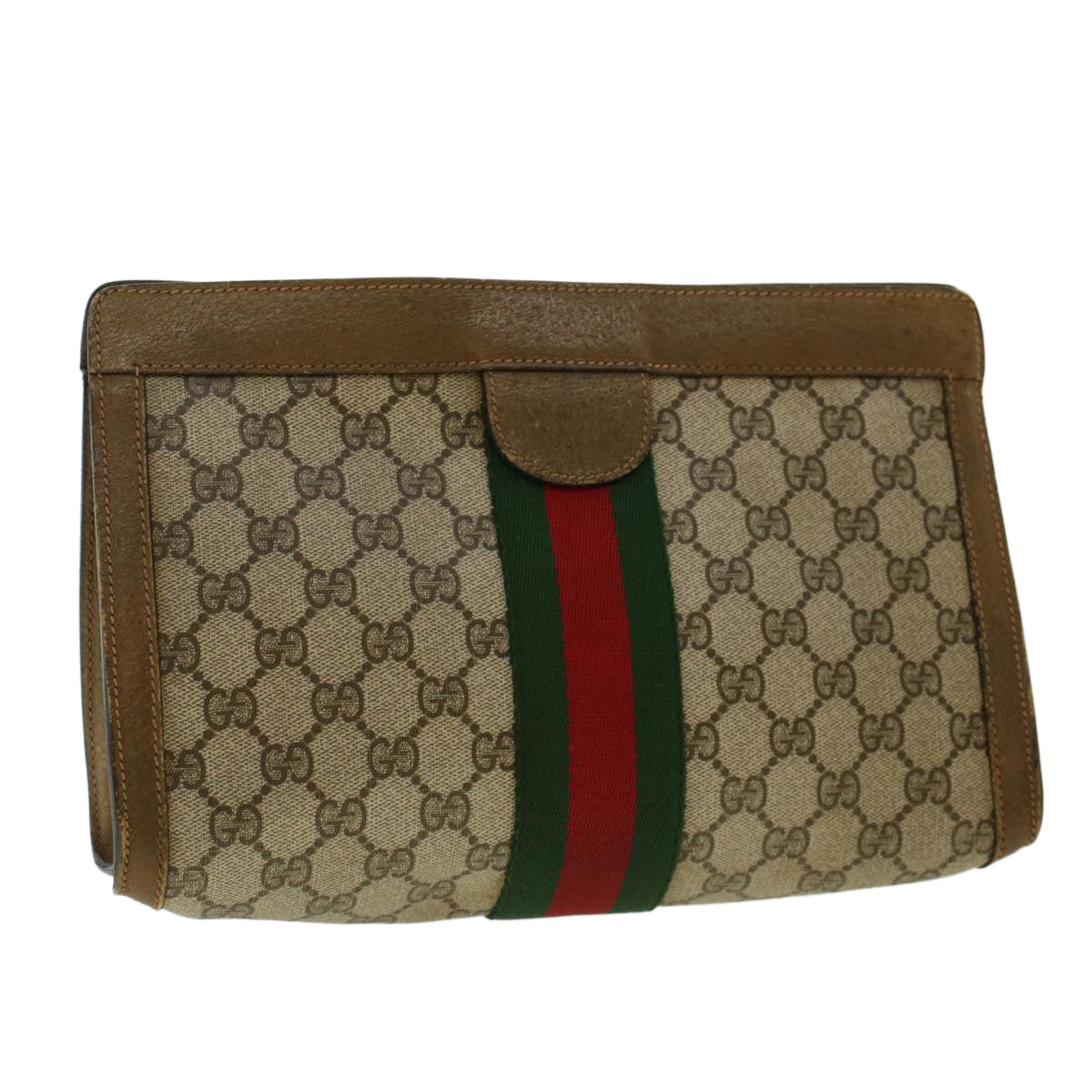 GUCCI GG Canvas Web Sherry Line Clutch Bag Beige Red Green 89.01.002 Auth yk6702