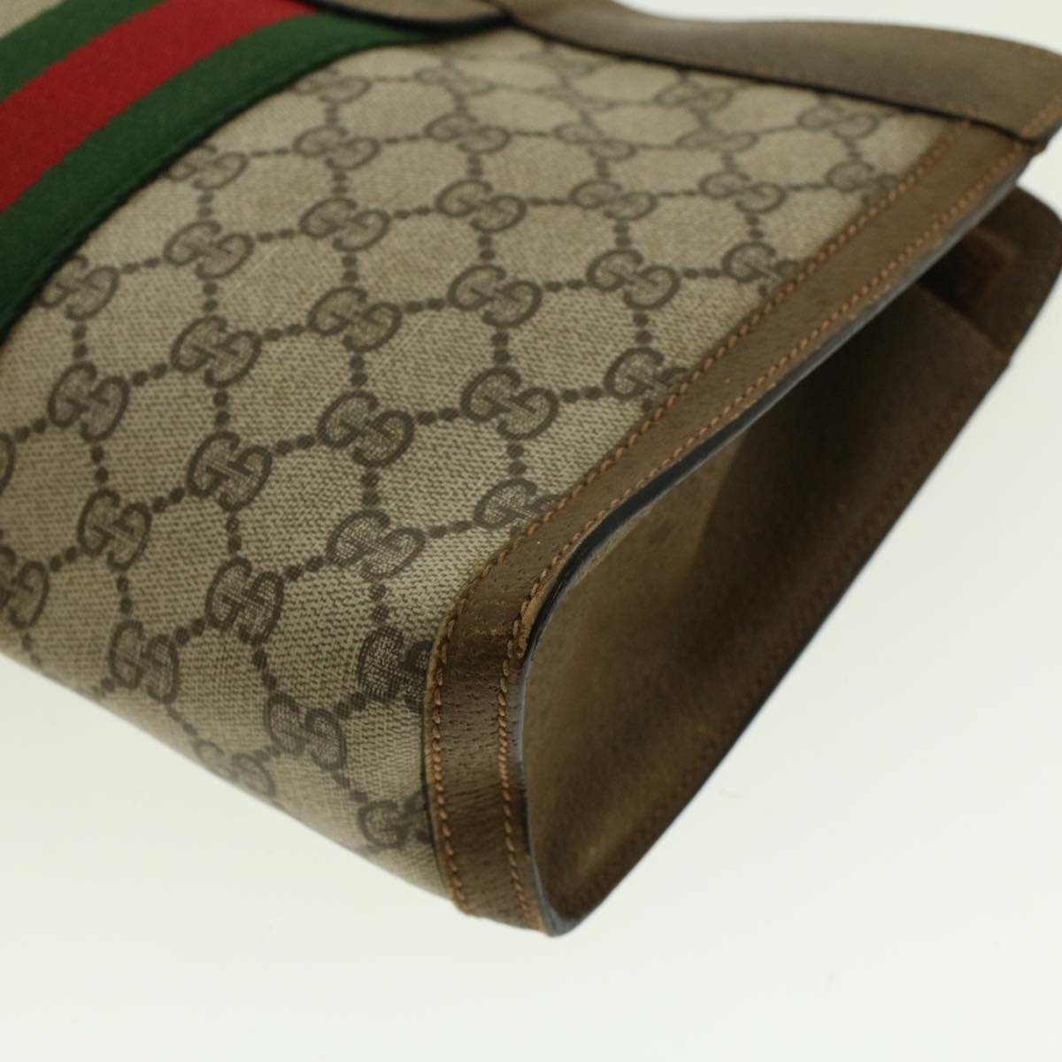 GUCCI GG Canvas Web Sherry Line Clutch Bag Beige Red Green 89.01.002 Auth yk6702