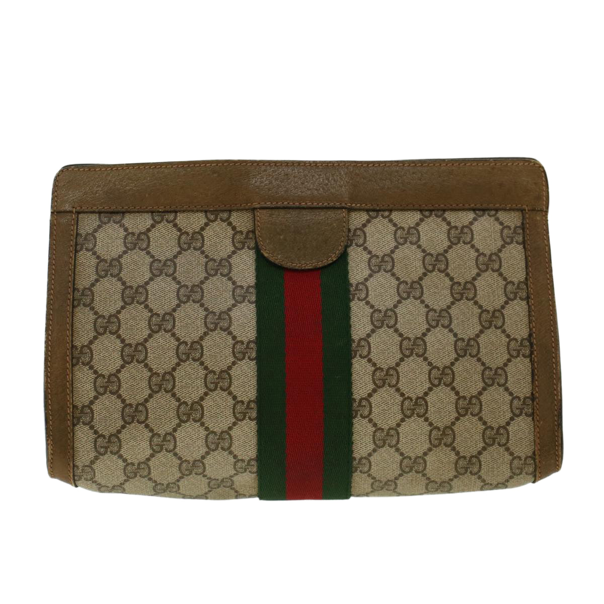 GUCCI GG Canvas Web Sherry Line Clutch Bag Beige Red Green 89.01.002 Auth yk6702 - 0