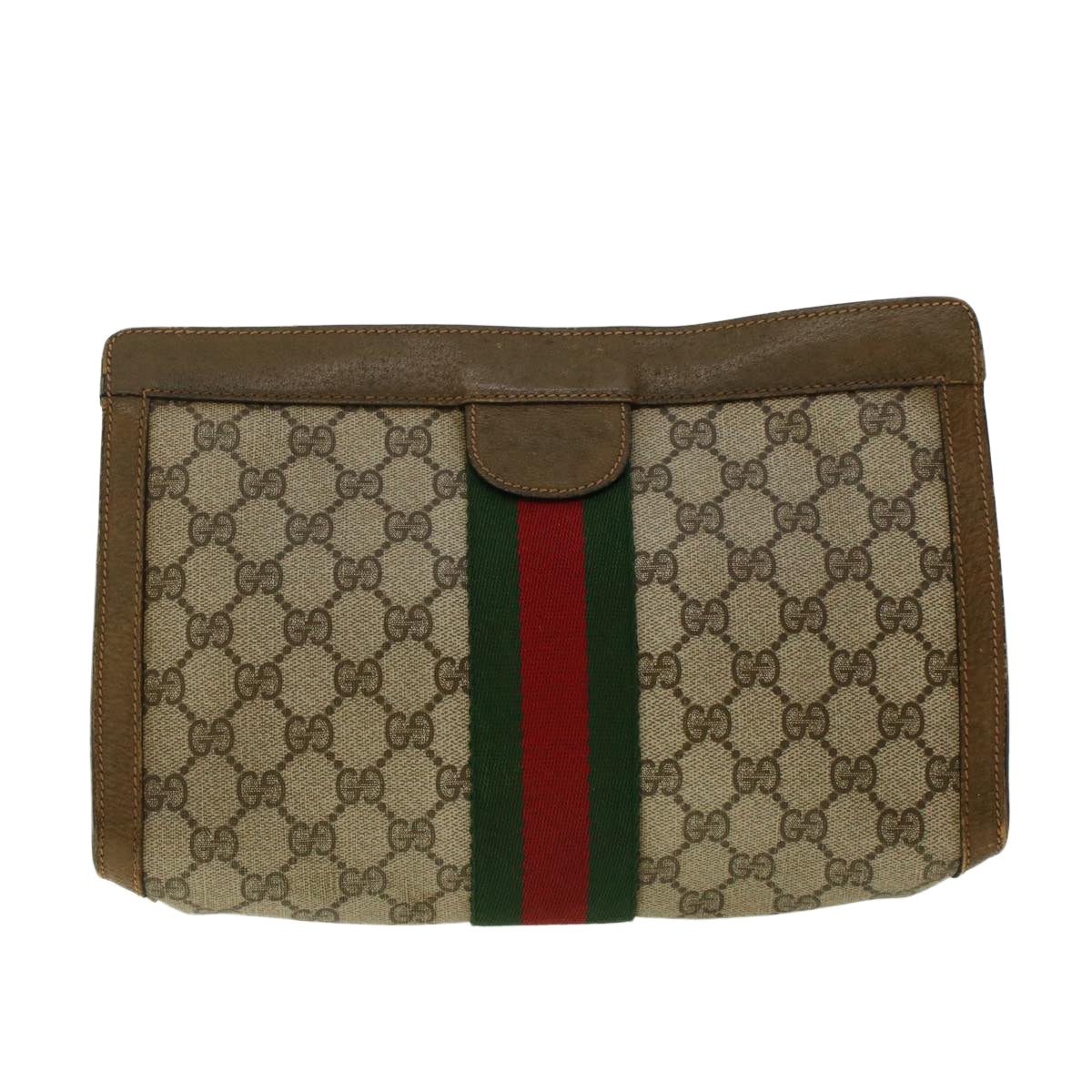 GUCCI GG Canvas Web Sherry Line Clutch Bag Beige Red Green 89.01.002 Auth yk6702