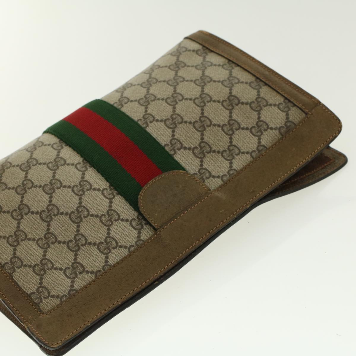 GUCCI GG Canvas Web Sherry Line Clutch Bag Beige Red Green 89.01.002 Auth yk6702