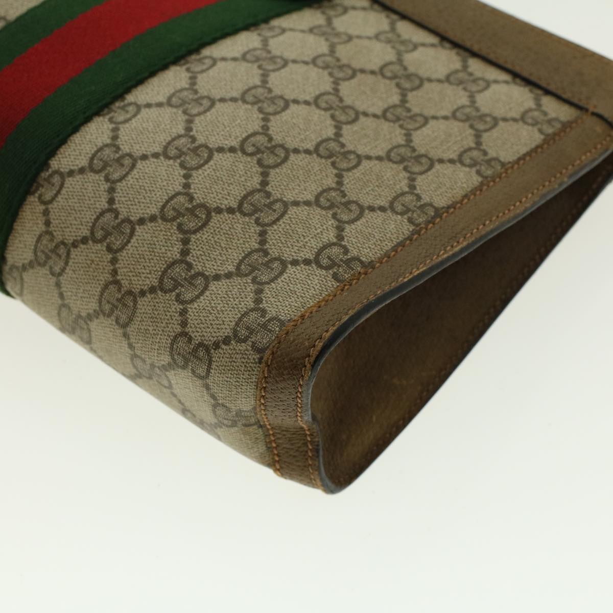 GUCCI GG Canvas Web Sherry Line Clutch Bag Beige Red Green 89.01.002 Auth yk6702