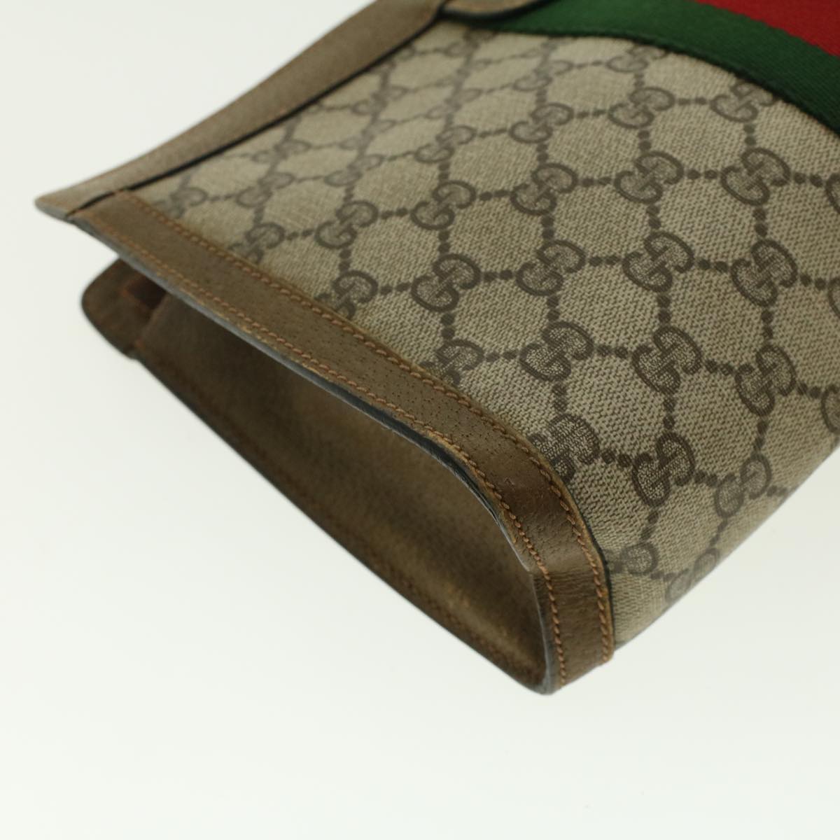 GUCCI GG Canvas Web Sherry Line Clutch Bag Beige Red Green 89.01.002 Auth yk6702