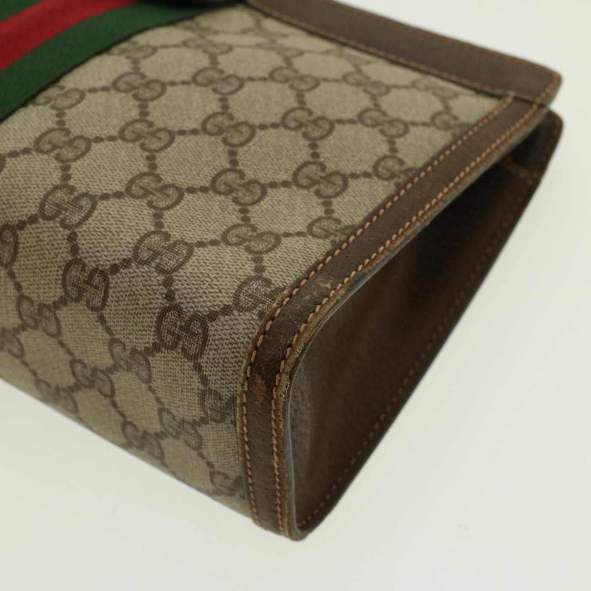 GUCCI GG Canvas Web Sherry Line Clutch Bag Beige Red Green Auth yk6708