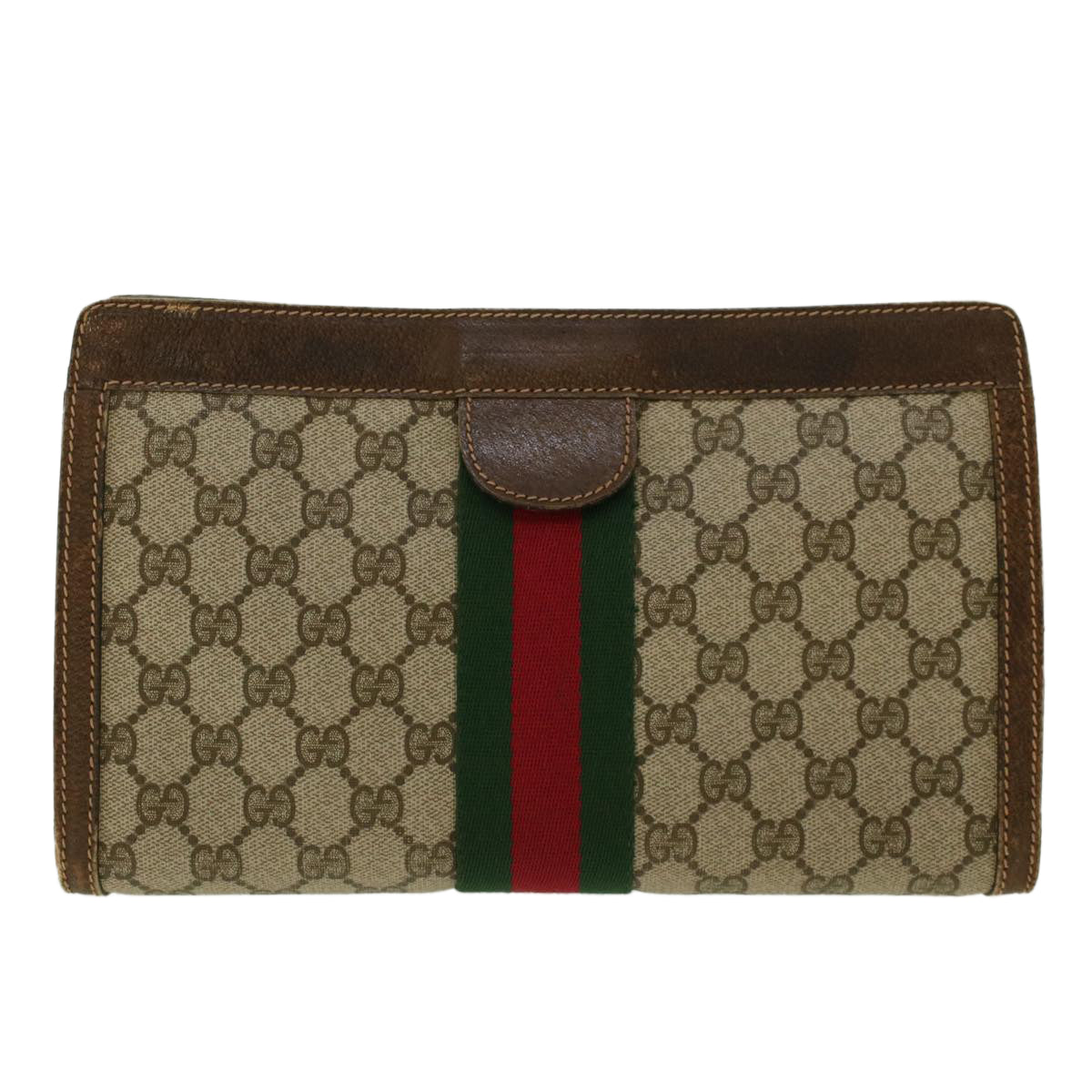 GUCCI GG Canvas Web Sherry Line Clutch Bag Beige Red Green Auth yk6708