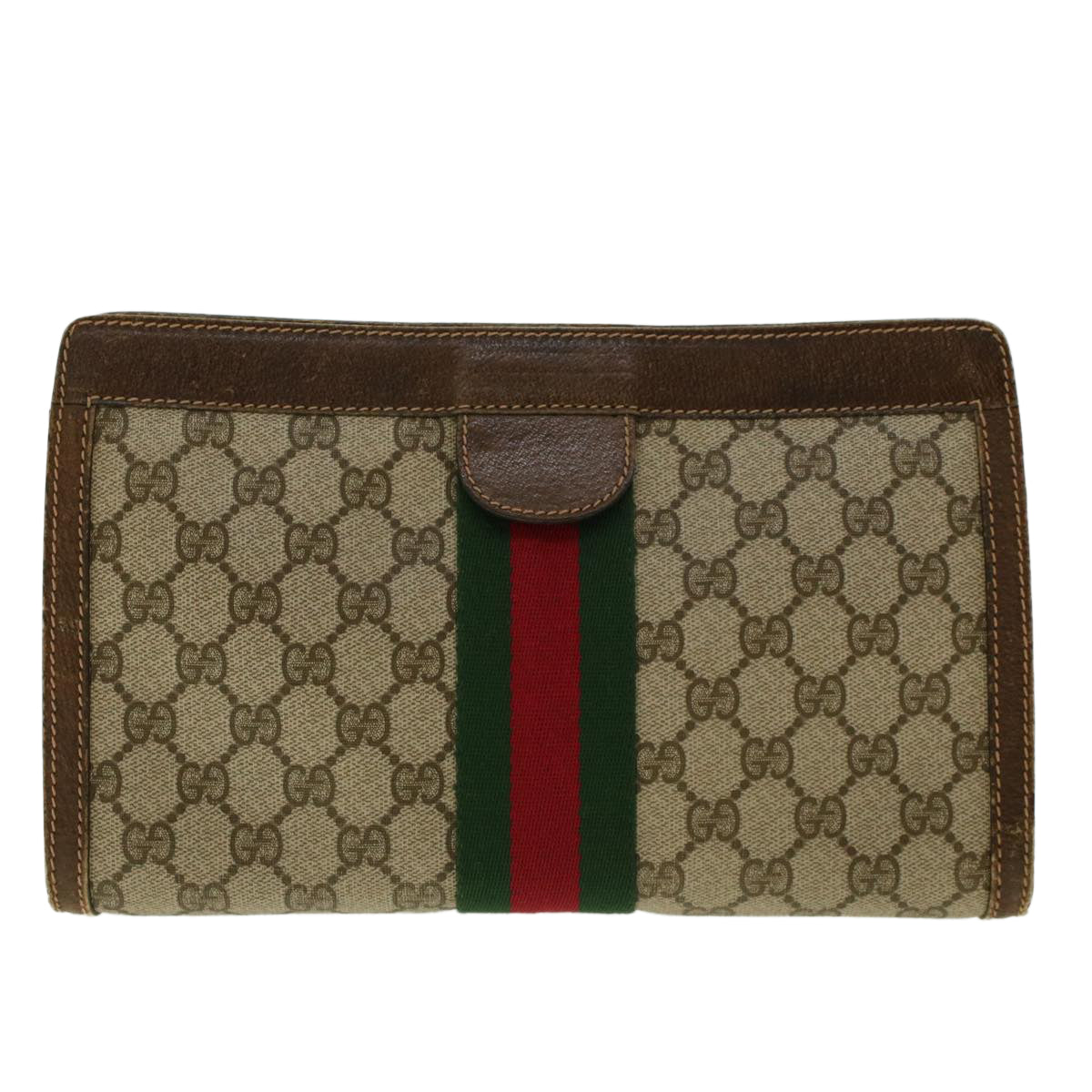 GUCCI GG Canvas Web Sherry Line Clutch Bag Beige Red Green Auth yk6708 - 0