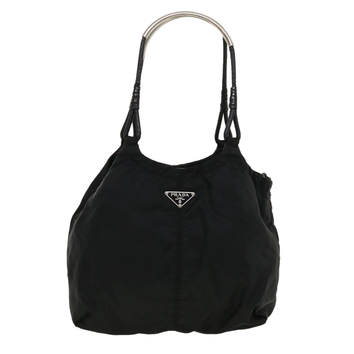 PRADA Shoulder Bag Nylon Leather Black Auth yk6734B