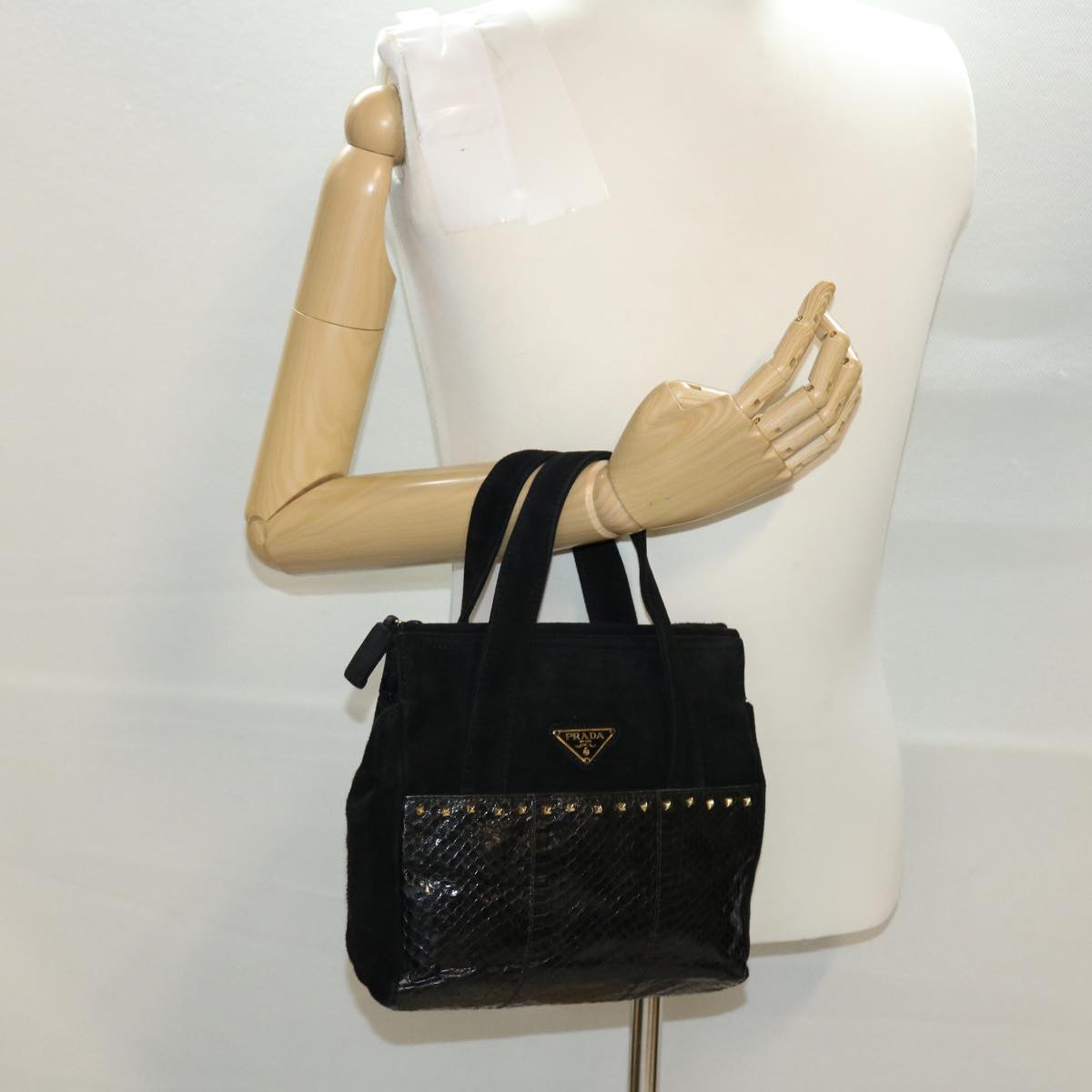 PRADA Hand Bag Suede Black Auth yk6737B