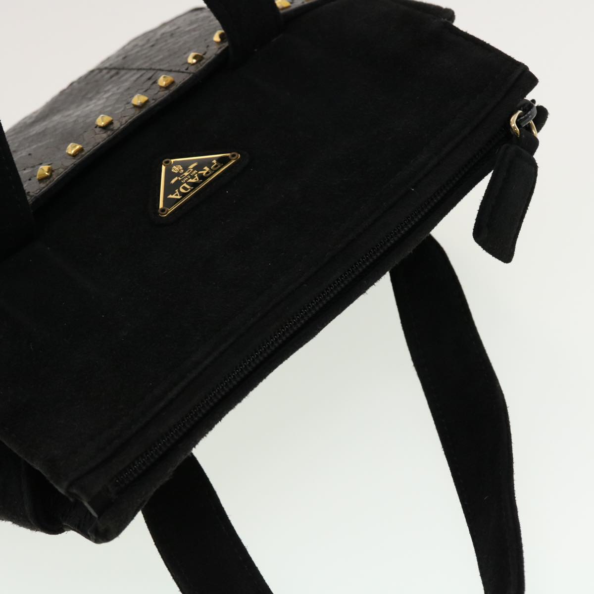 PRADA Hand Bag Suede Black Auth yk6737B