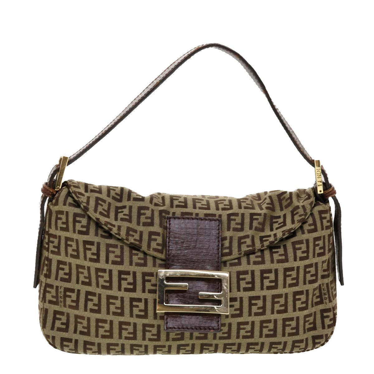 FENDI Zucchino Canvas Mamma Baguette Shoulder Bag Beige Auth yk6738B