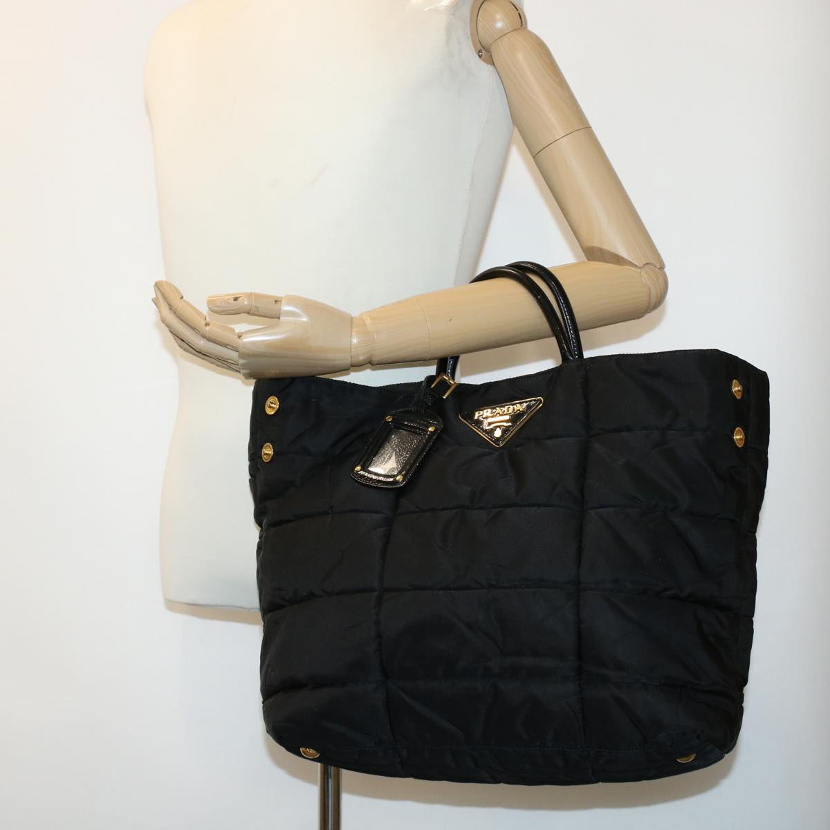 PRADA Quilted Hand Bag Nylon Black Auth yk6745B