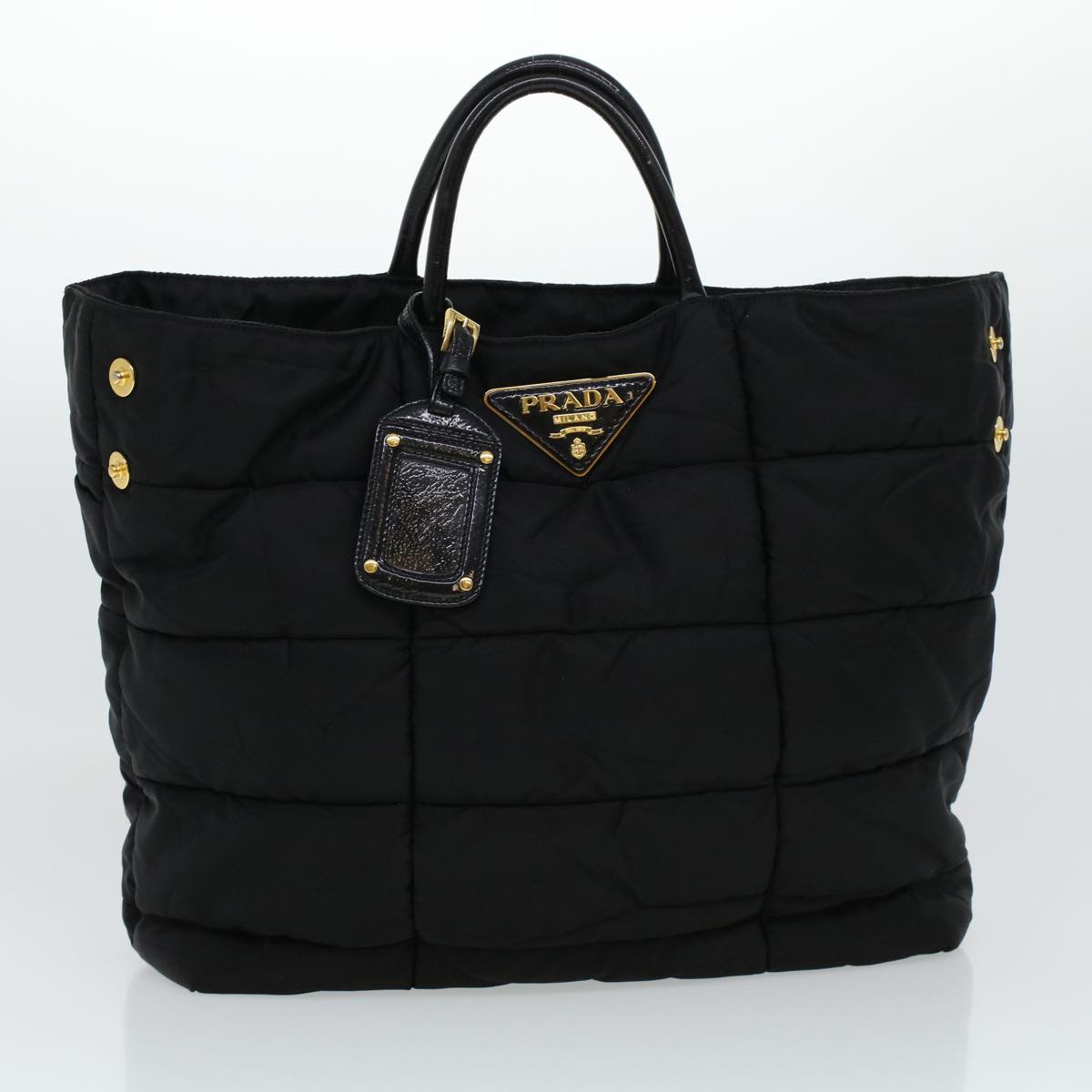 PRADA Quilted Hand Bag Nylon Black Auth yk6745B