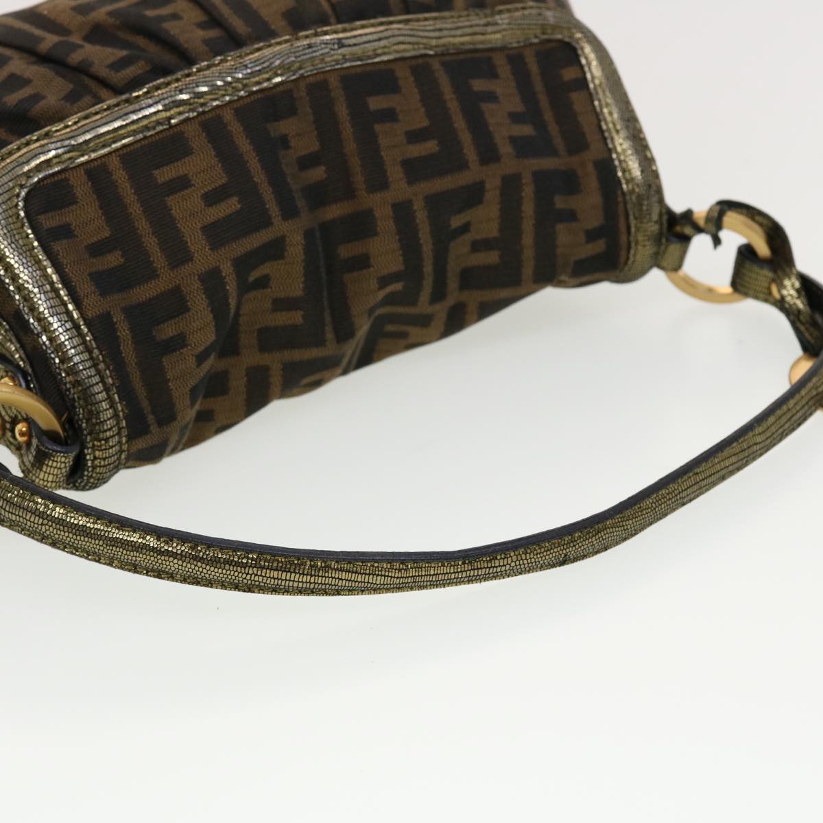 FENDI Zucca Canvas Shoulder Bag Black Brown 2415-8BR445-RVC-059 Auth yk6746B