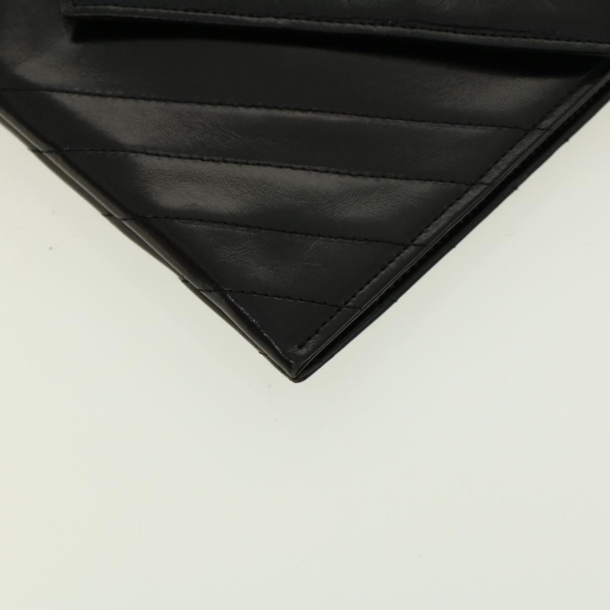SAINT LAURENT V Stitch Clutch Bag Leather Black Auth yk6758