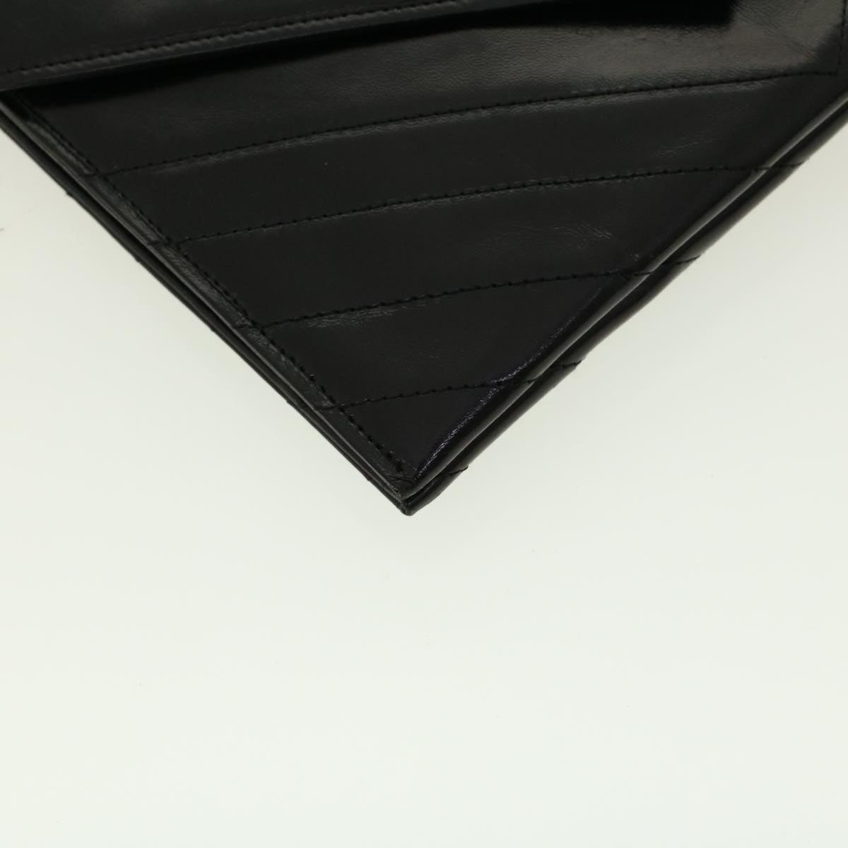 SAINT LAURENT V Stitch Clutch Bag Leather Black Auth yk6758