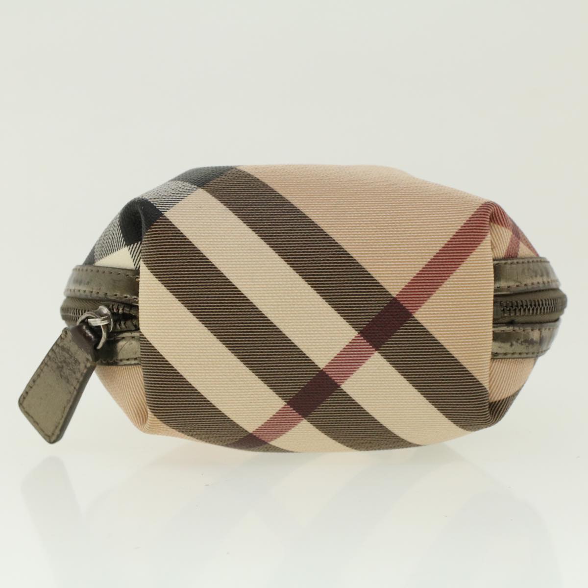 BURBERRY Nova Check Pouch PVC Leather Beige Auth yk6790