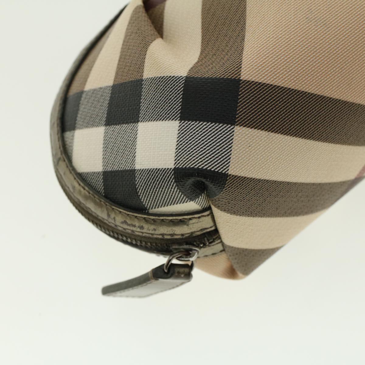 BURBERRY Nova Check Pouch PVC Leather Beige Auth yk6790