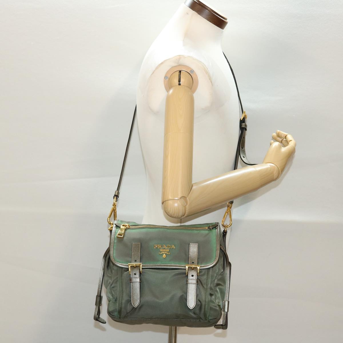 PRADA Shoulder Bag Nylon Green Auth yk6873B