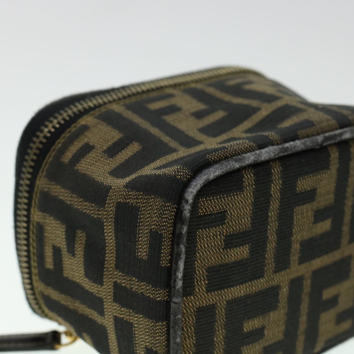 FENDI Zucca Canvas Vanity Cosmetic Pouch Black Brown Auth yk6874B