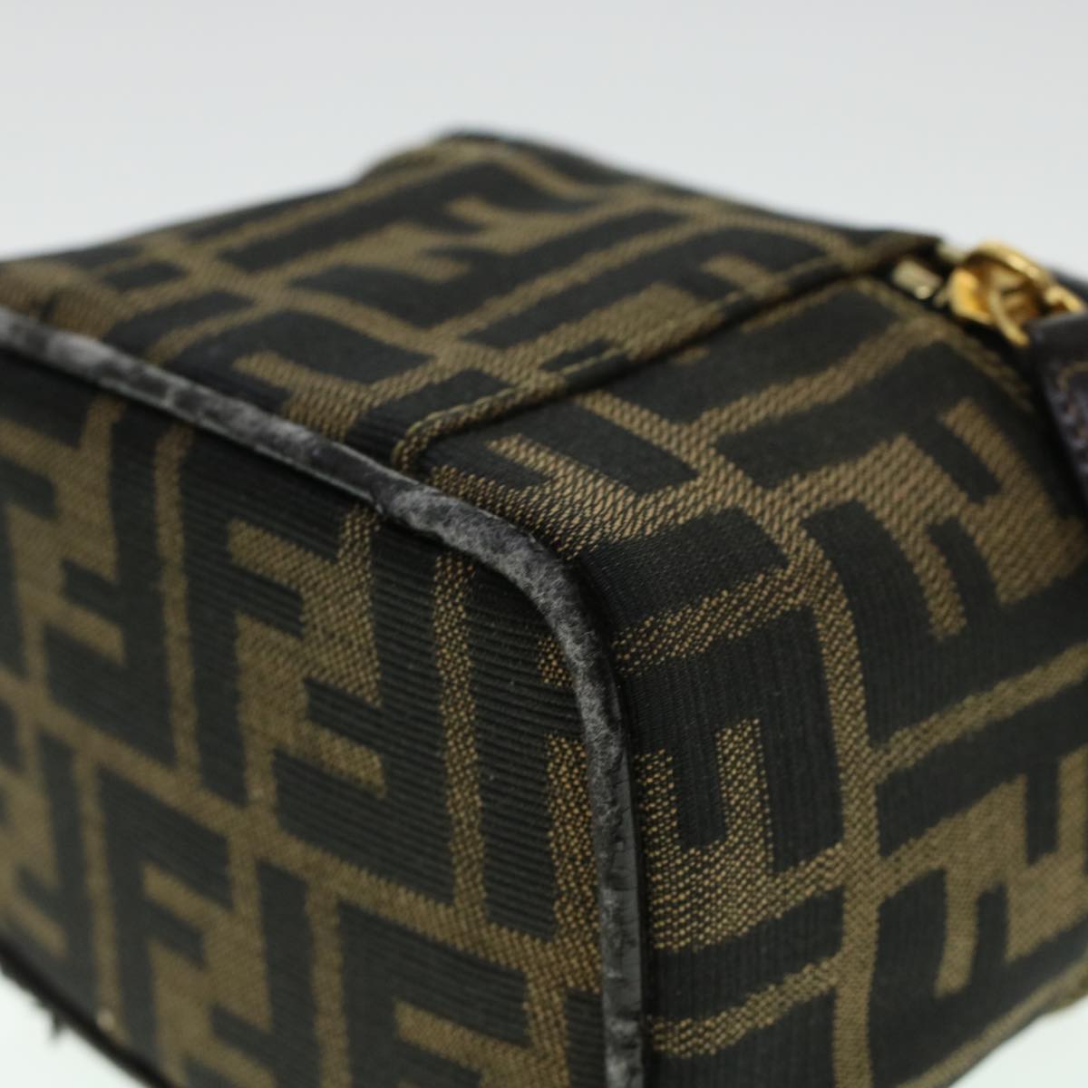 FENDI Zucca Canvas Vanity Cosmetic Pouch Black Brown Auth yk6874B