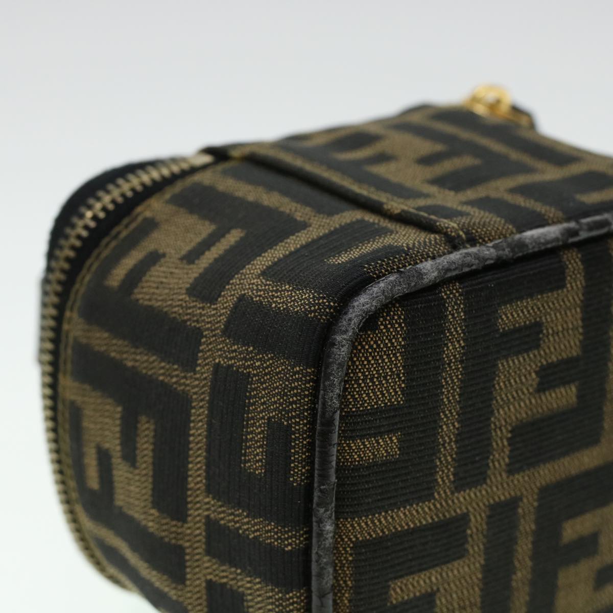 FENDI Zucca Canvas Vanity Cosmetic Pouch Black Brown Auth yk6874B