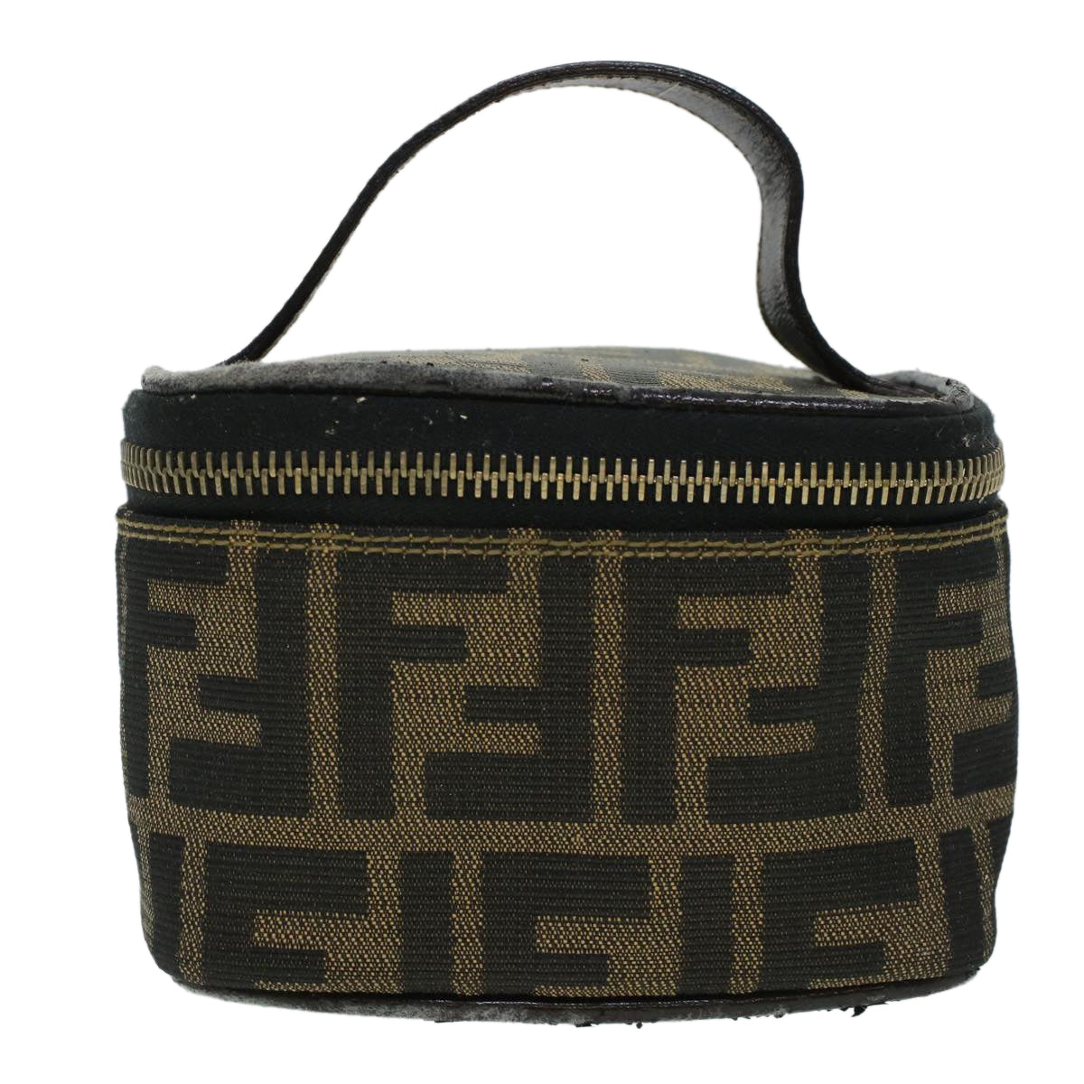 FENDI Zucca Canvas Vanity Cosmetic Pouch Black Brown Auth yk6874B