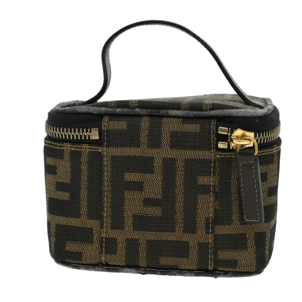 FENDI Zucca Canvas Vanity Cosmetic Pouch Black Brown Auth yk6874B - 0