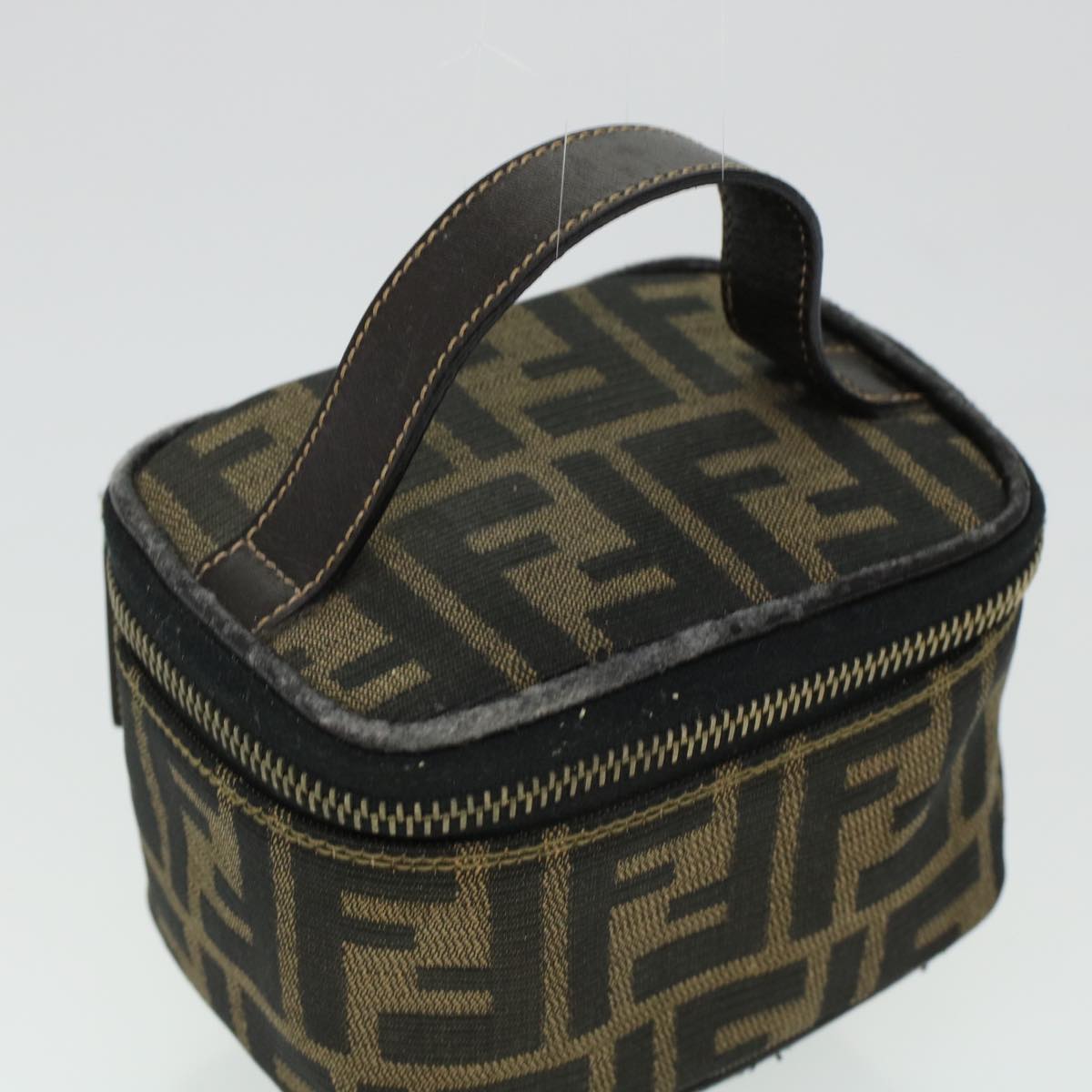 FENDI Zucca Canvas Vanity Cosmetic Pouch Black Brown Auth yk6874B