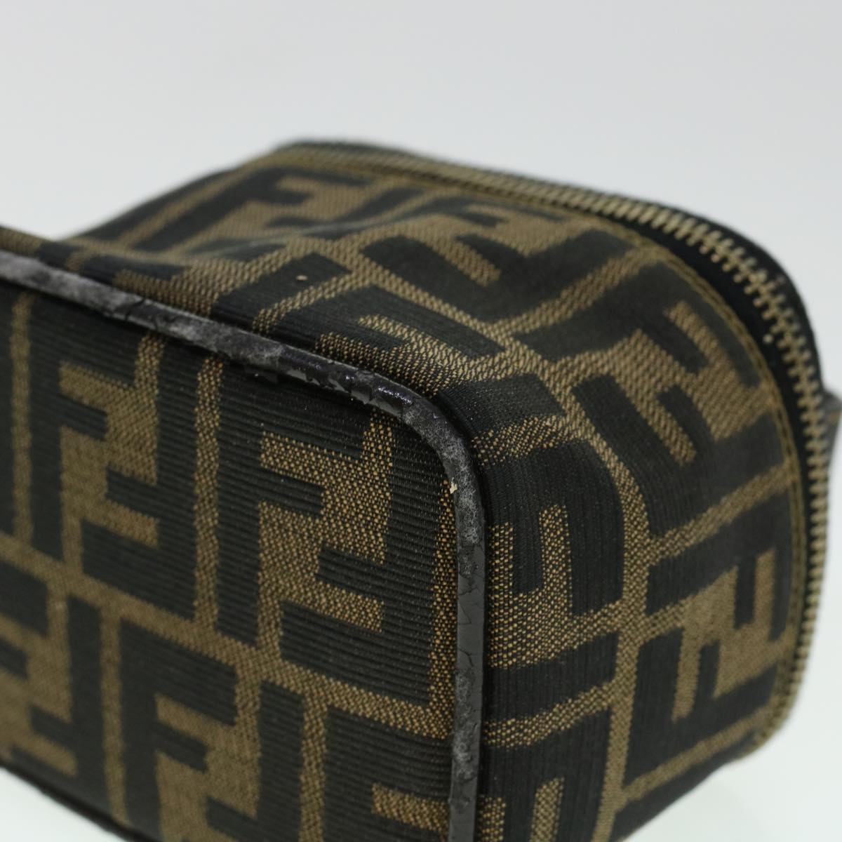 FENDI Zucca Canvas Vanity Cosmetic Pouch Black Brown Auth yk6874B